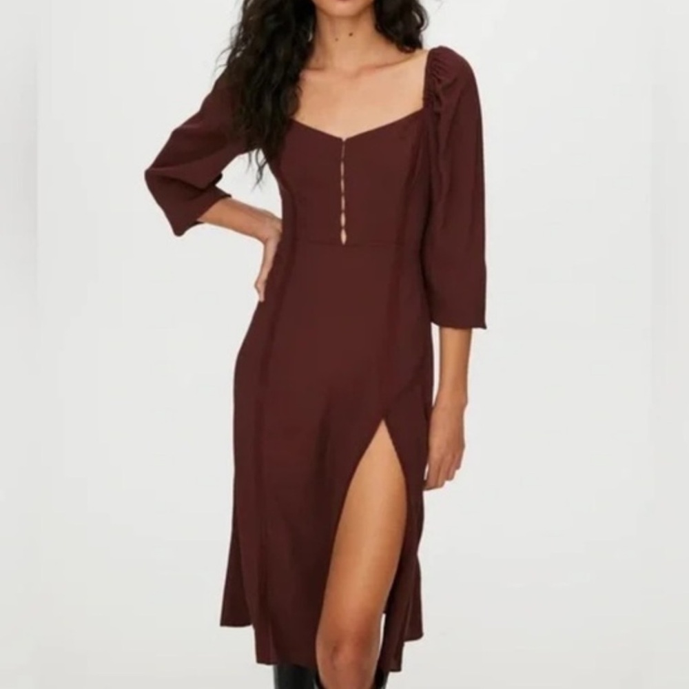 Aritzia Wilfred Le Bohème Troubadour square-neck puff-sleeve dress in black